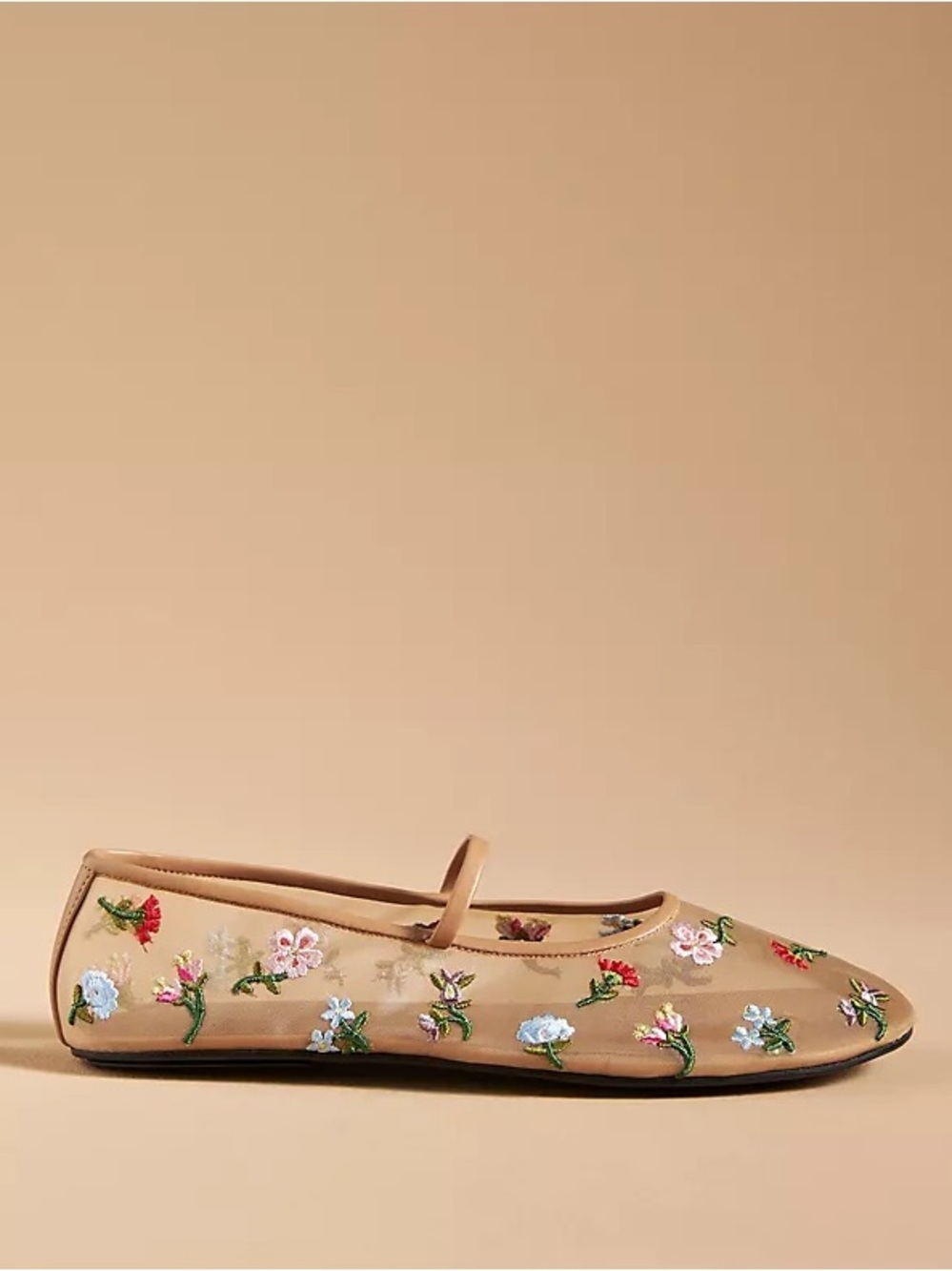 Jeffrey Campbell Dancer Floral Embroidered Mesh Mary Jane Flats - Picture 2 of 13